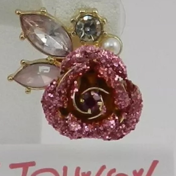 Betsey Johnson Gold Tone Glitter Roses Mismatched Earrings - Picture 4 of 6